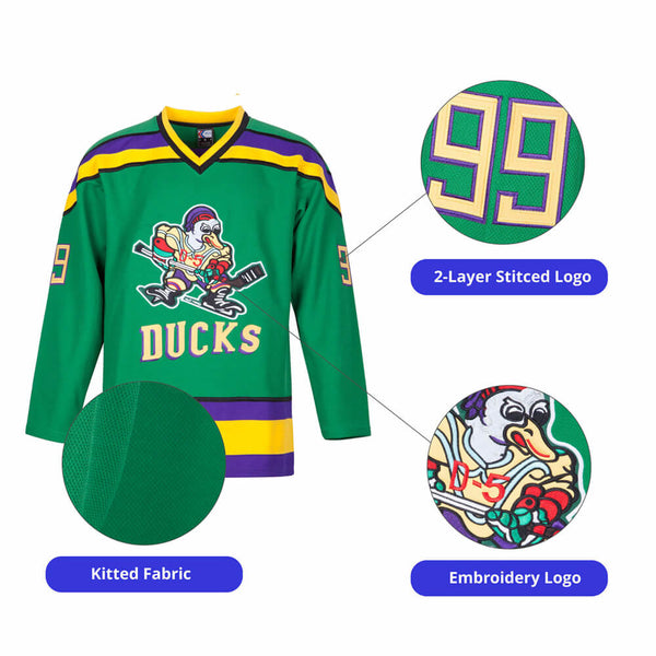 adam banks mighty ducks movie jersey green embrodiery logo
