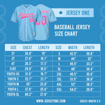 Custom Blue And Pink Pinstripe Baseball Jersey thumbnail