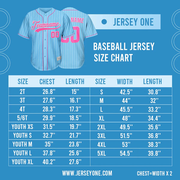 Custom Blue And Pink Pinstripe Baseball Jersey