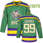 youth adam banks 99 green mighty ducks D1 movie hockey jersey thumbnail