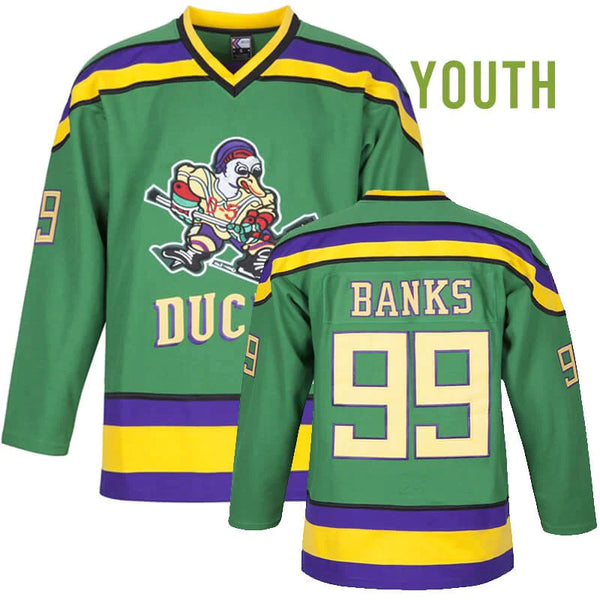 youth adam banks 99 green mighty ducks D1 movie hockey jersey