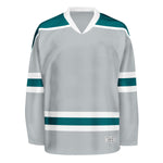 Blank Grey and teal Hockey Jersey With Shoulder Yoke