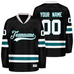 Custom Black and Teal Hockey Jersey