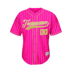 Custom Sublimation Deep Pink Pinstripe Baseball Jersey
