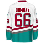 coach gordon bombay 66 mighty ducks d2 white hockey jersey for men back