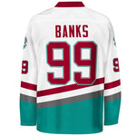 adam banks #99 mighty ducks d2 white movie hockey jersey for men back