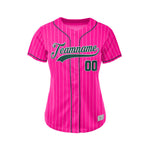 Women Custom Sublimation Deep Pink Pinstripe Baseball Jersey