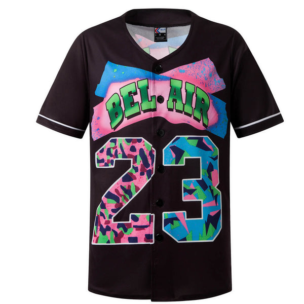 Bel Air 23 90s Creative Design Black Baseball Jersey