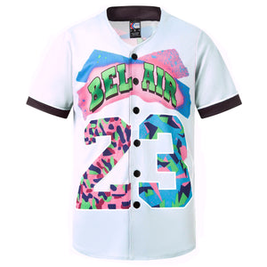 Bel Air 23 White Button Down Baseball Jersey