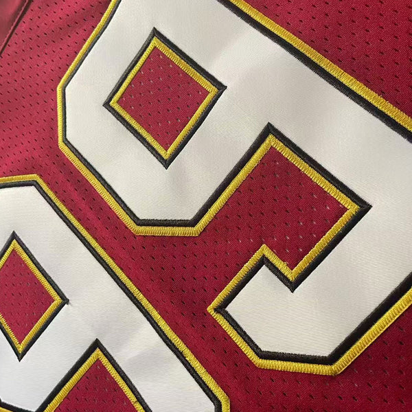 High-quality tackle twill embroidery of number 99 on the chest of The Program jersey.