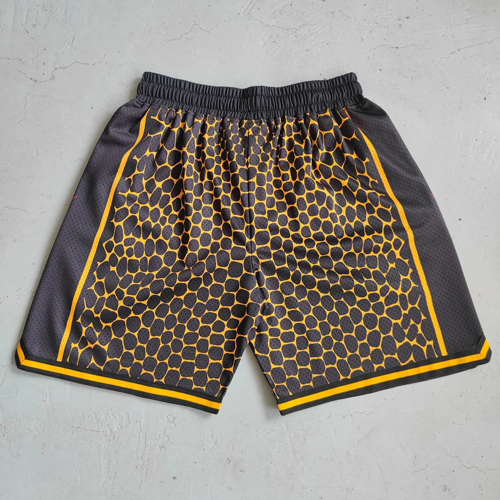 Men's Black Graphic Basketball Shorts with Zipper Pockets
