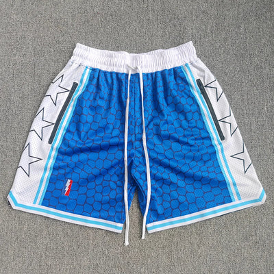 Men's Blue Graphic Basketball Shorts Shorts with Zipper