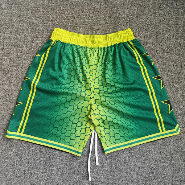 Men&#39;s Green Gradient Basketball Shorts with Zipper Pockets