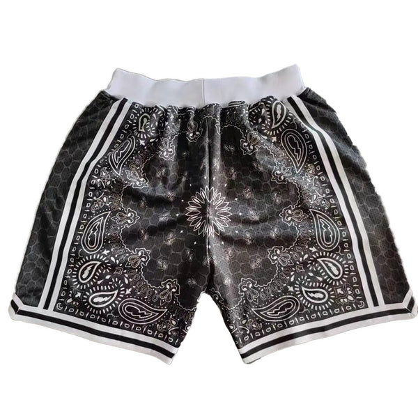 Bandana Printed Streetwear Basketball Shorts with Zipper Pockets