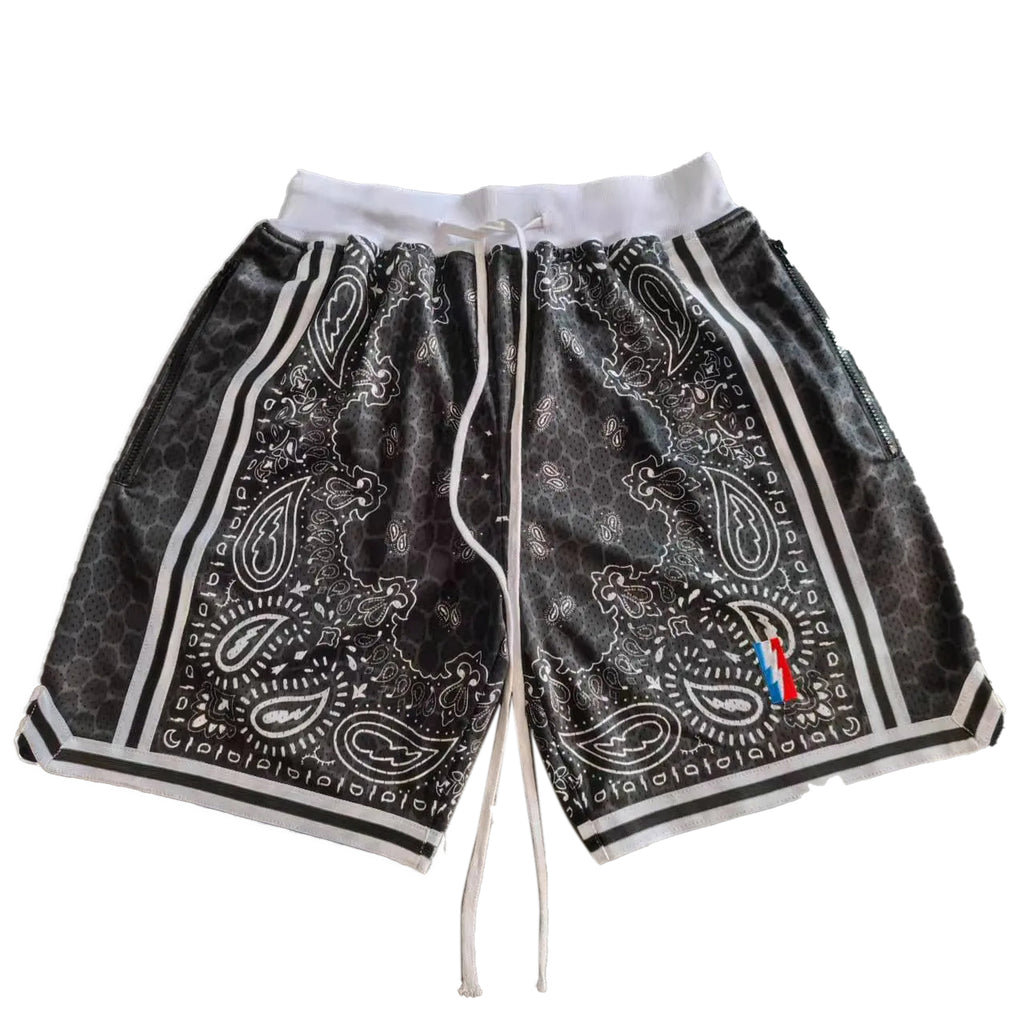 Men's Bandana Printed Graphic Basketball Shorts with Zipper Pockets
