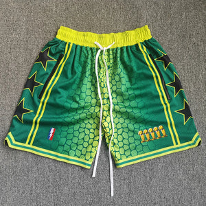Men's Green Gradient Graphic Basketball Shorts with Zipper Pockets