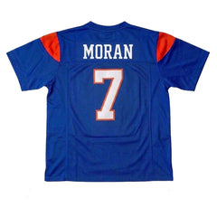 Back of Alex Moran #7 BMS football jersey showing nameplate and numbers, authentic movie replica