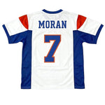 Rear view of white Alex Moran #7 BMS jersey, Blue Mountain State Mountain Goats team apparel thumbnail