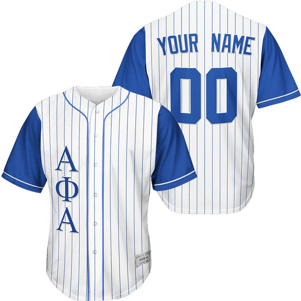Alpha Phi Alpha - Custom White and Blue Pinstripe Baseball Jersey