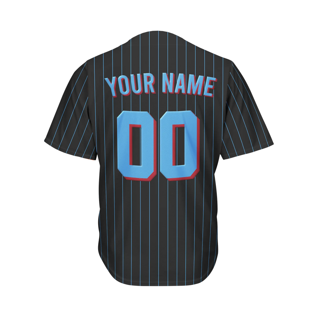 Custom Black and Blue Pinstripe Baseball Jersey