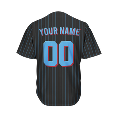 Custom Black and Blue Pinstripe Baseball Jersey