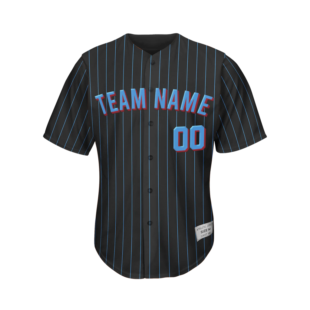 Custom Black and Blue Pinstripe Baseball Jersey