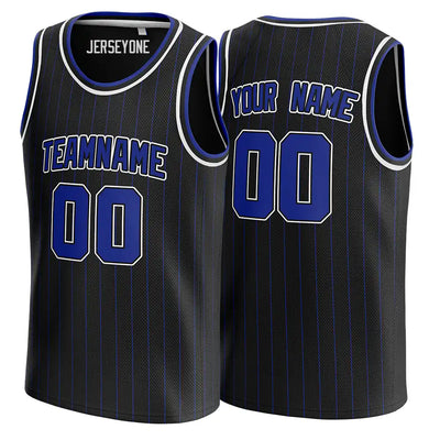 Custom Black and Blue Pinstripe Basketball Jersey