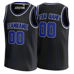Custom Black and Blue Pinstripe Basketball Jersey