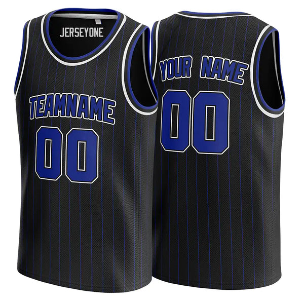 Black and Blue Pinstripe Custom Basketball Jersey