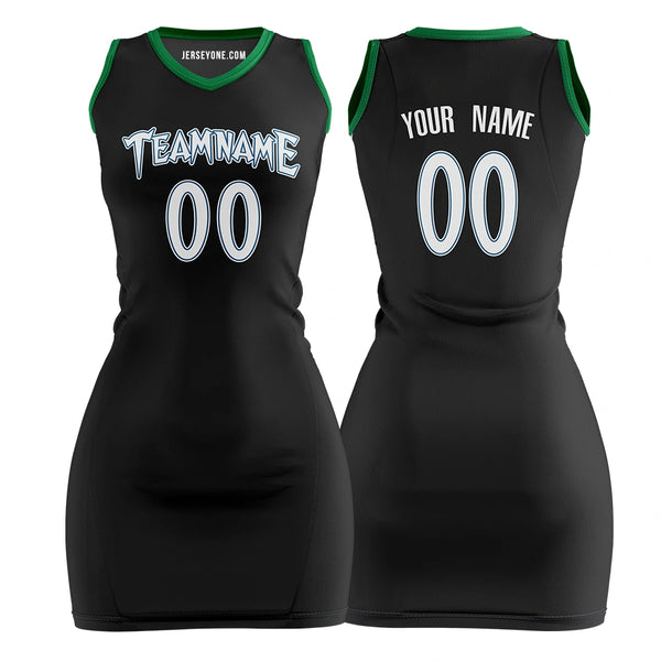 Black and Green Custom Basketball Jersey Dress | Personalized Name | JerseyOne Black and Green Custom Basketball Jersey Dress | Personalized Name | JerseyOne