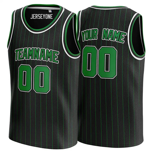 Black and Green Pinstripe Custom Basketball Jersey