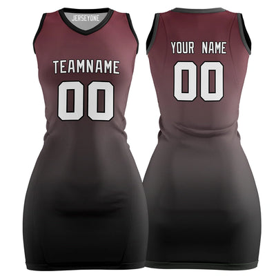 Custom Black and Maroon Gradient Basketball Jersey Dress