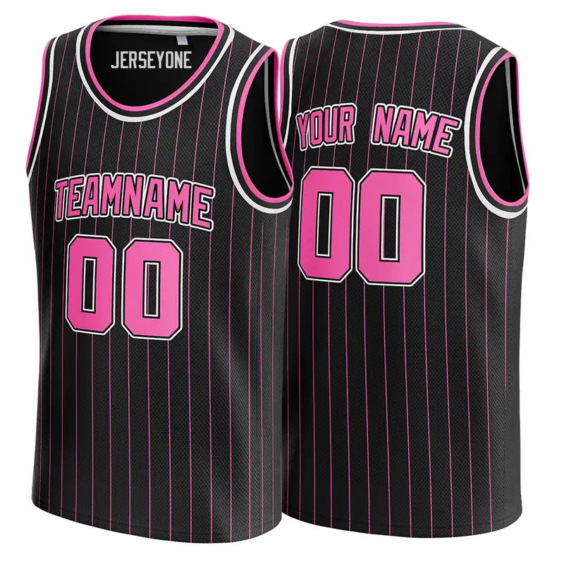 Black and Pink Pinstripe Custom Basketball Jersey