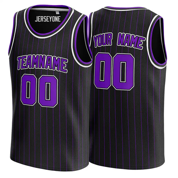 Black and Purple Pinstripe Custom Basketball Jersey