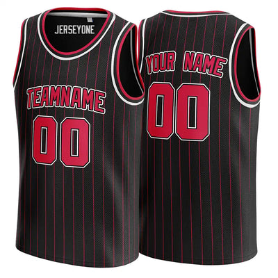 Black and Red Pinstripe Custom Basketball Jersey