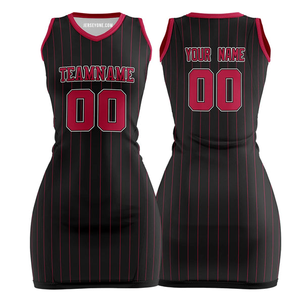 Black and Red Pinstripe Custom Basketball Jersey Dress