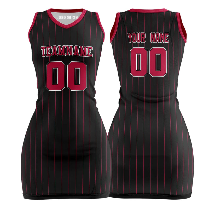 Custom Black and Red Pinstripe Basketball Jersey Dress