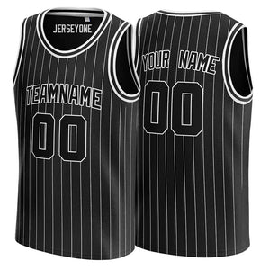 Black and White Pinstripe Custom Basketball Jersey