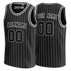 Black and White Pinstripe Custom Basketball Jersey