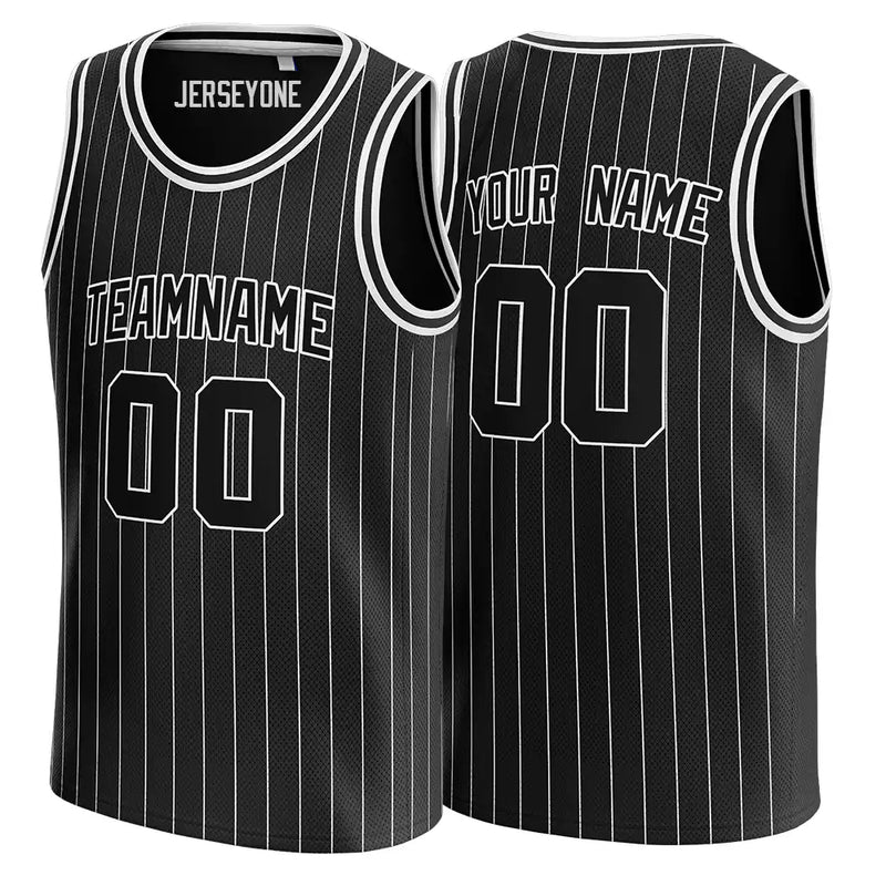 Black and White Pinstripe Custom Basketball Jersey