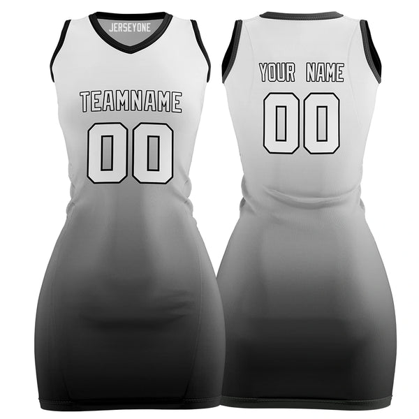 Black And White Gradient Custom Basketball Jersey Dress