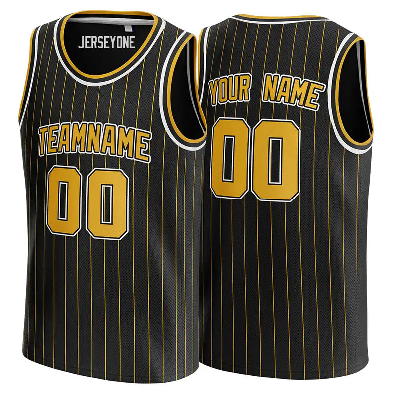 Black and Yellow Pinstripe Custom Basketball Jersey