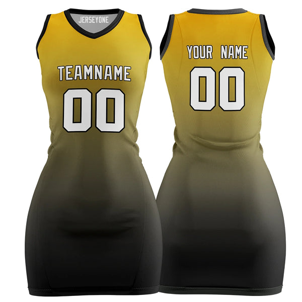 Black & Yellow Gradient Personalized Basketball Jersey Dress | JerseyOne Black & Yellow Gradient Personalized Basketball Jersey Dress | JerseyOne