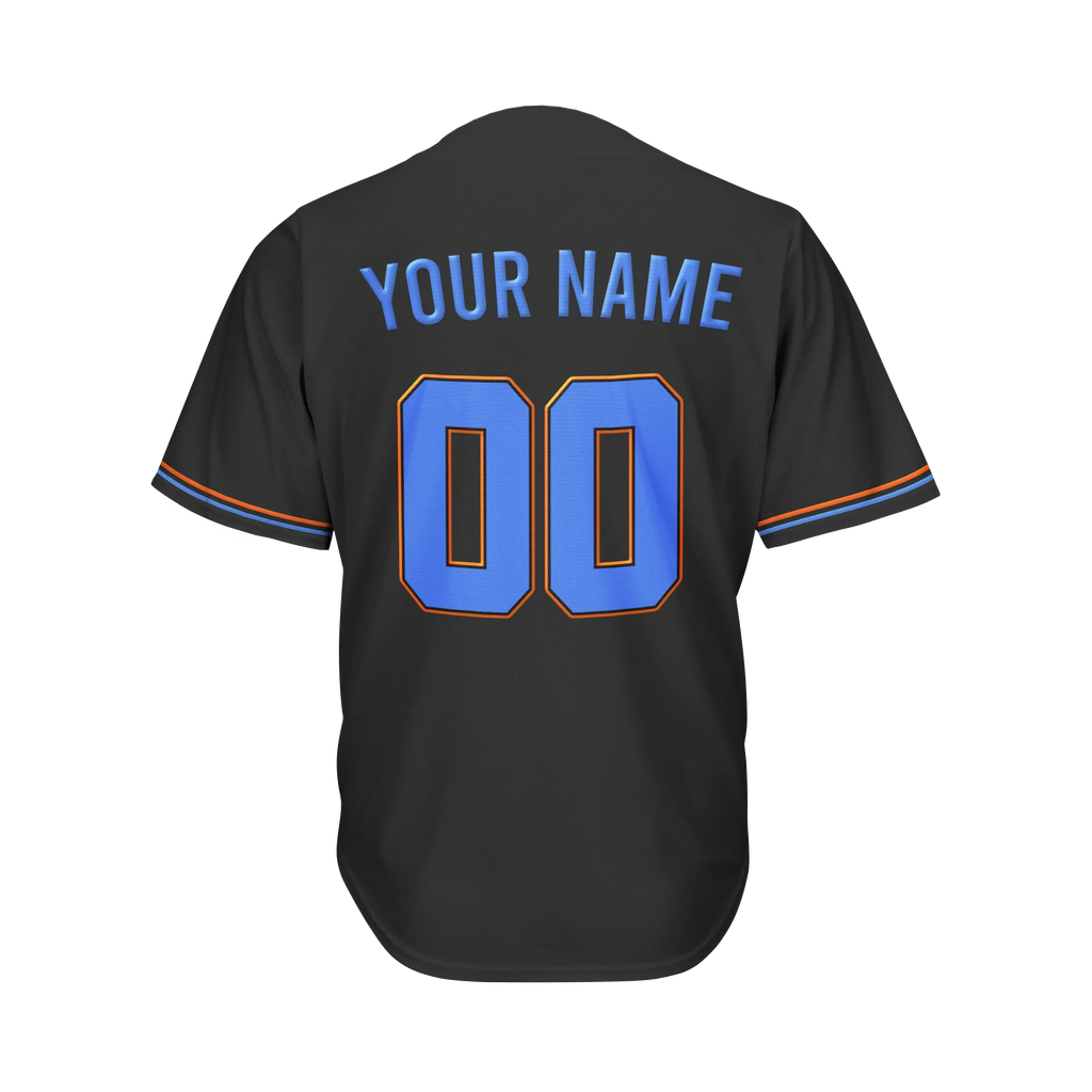 Custom Black Blue and Orange Baseball Jersey