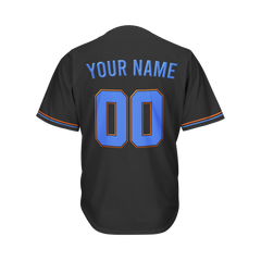 Custom Black Blue and Orange Baseball Jersey