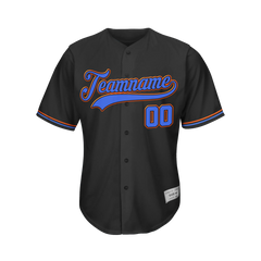 Custom Black Blue and Orange Baseball Jersey