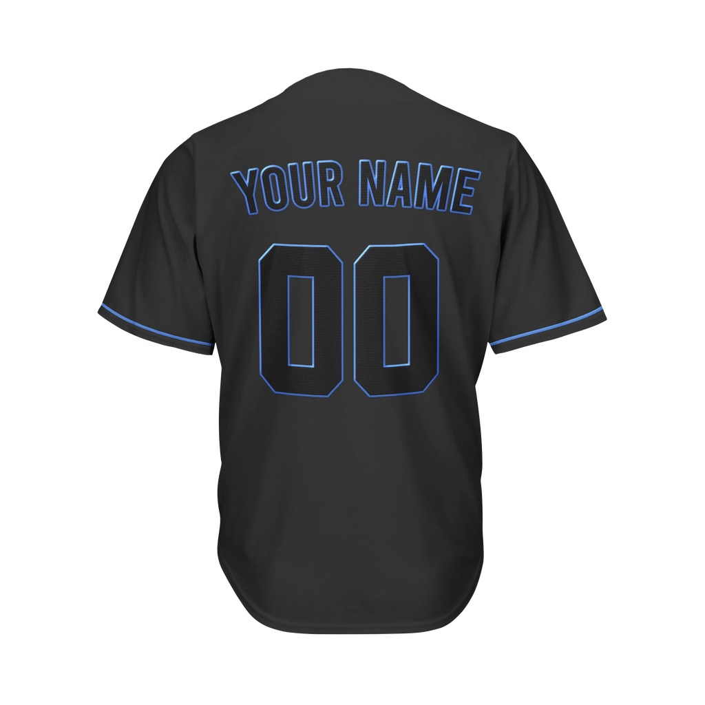 Custom Black and Blue Profile Baseball Jersey