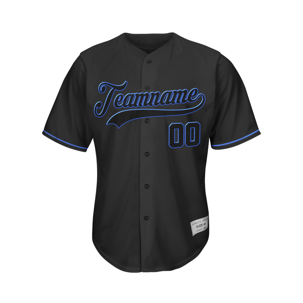 Custom Black and Blue Profile Baseball Jersey