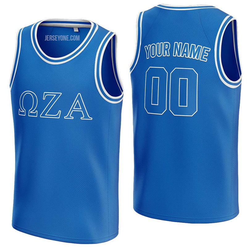 custom blue and white fraternity basketball jersey