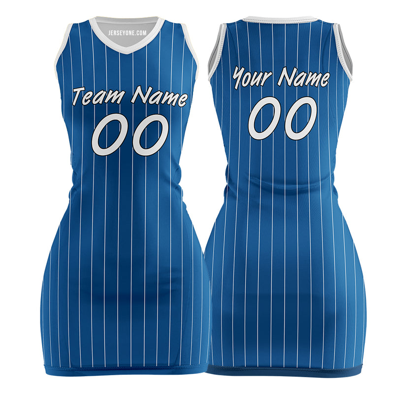 Blue Pinstripe Custom Basketball Jersey Dress 90s